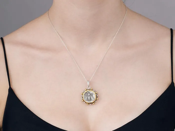 GURHAN Coin Sterling Silver Pendant Bee Emblem No Stone Gold Accents GG SILVER CLS Necklaces GURHAN Coin Sterling Silver Pendant Bee Emblem No Stone Gold Accents GG SILVER CLS Necklaces