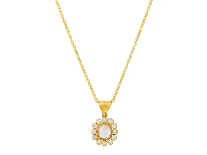 GURHAN Elements Gold Diamond Pendant Necklace 8x7mm Oval set in Diamond Frame GG GOLD OOAK Necklaces GURHAN Elements Gold Diamond Pendant Necklace 8x7mm Oval set in Diamond Frame GG GOLD OOAK Necklaces