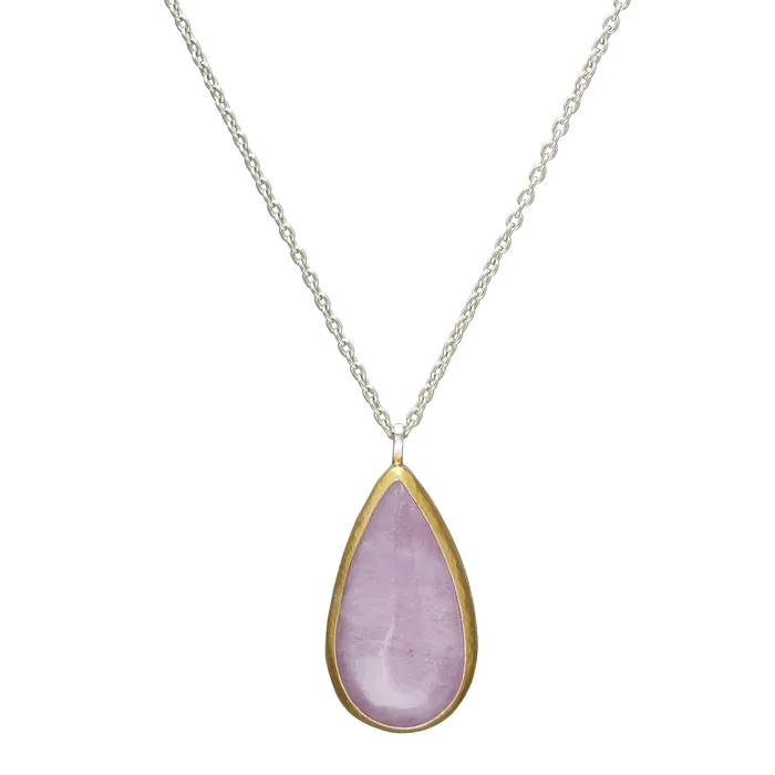 GURHAN Galapagos Sterling Silver Kunzite Pendant Necklace 30x20mm Teardrop Gold Accents GG SILVER CLR Necklaces GURHAN Galapagos Sterling Silver Kunzite Pendant Necklace 30x20mm Teardrop Gold Accents GG SILVER CLR Necklaces