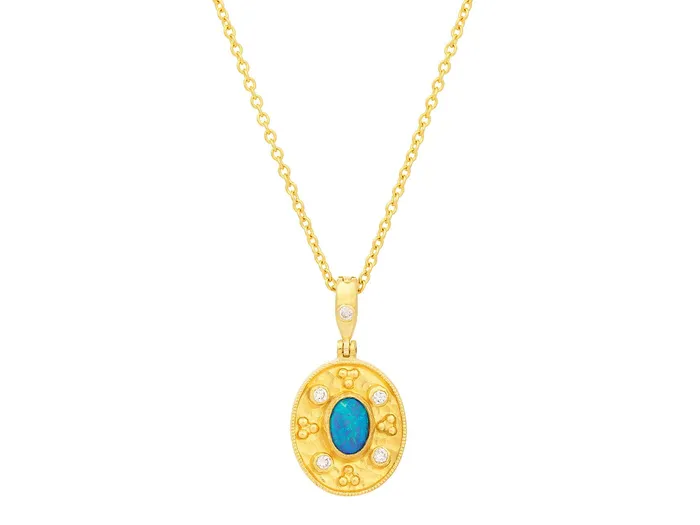 GURHAN Muse Gold Opal Pendant Necklace 24x12mm Oval Medallion GG GOLD OOAK Necklaces GURHAN Muse Gold Opal Pendant Necklace 24x12mm Oval Medallion GG GOLD OOAK Necklaces