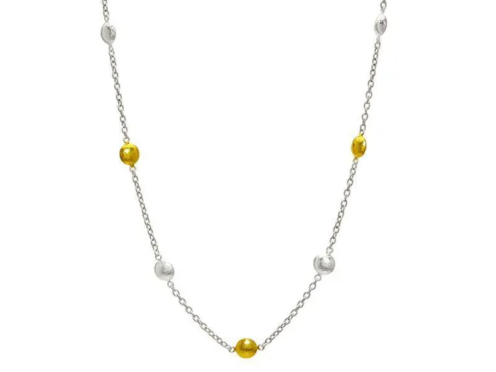 GURHAN Spell Sterling Silver Station Short Necklace Lentil Shapes on Light Chain Gold Accents GG SILVER CLR Necklaces GURHAN Spell Sterling Silver Station Short Necklace Lentil Shapes on Light Chain Gold Accents GG SILVER CLR Necklaces