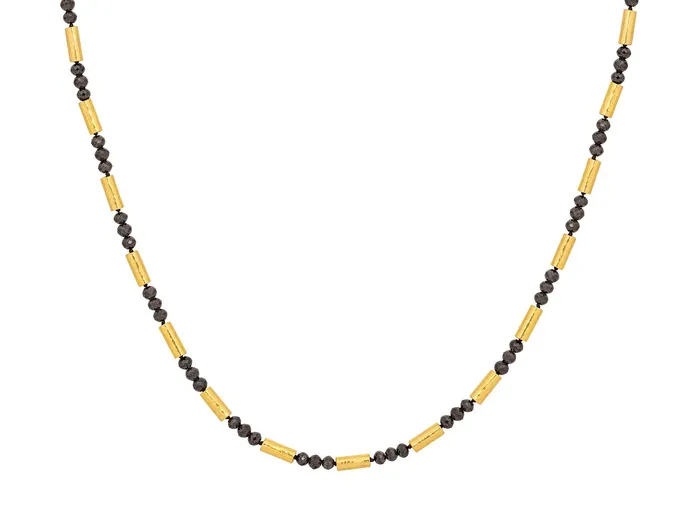 GURHAN Vertigo Gold Black Diamond Beaded Short Necklace Thin Hammered Tubes GG GOLD OOAK Necklaces GURHAN Vertigo Gold Black Diamond Beaded Short Necklace Thin Hammered Tubes GG GOLD OOAK Necklaces