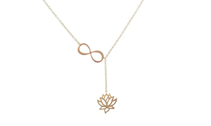 Lotus Flower Infinity Lariat Gold Color Most Beautiful Romance Pendant Necklace For WomenGirls Sparkling Selection Necklaces