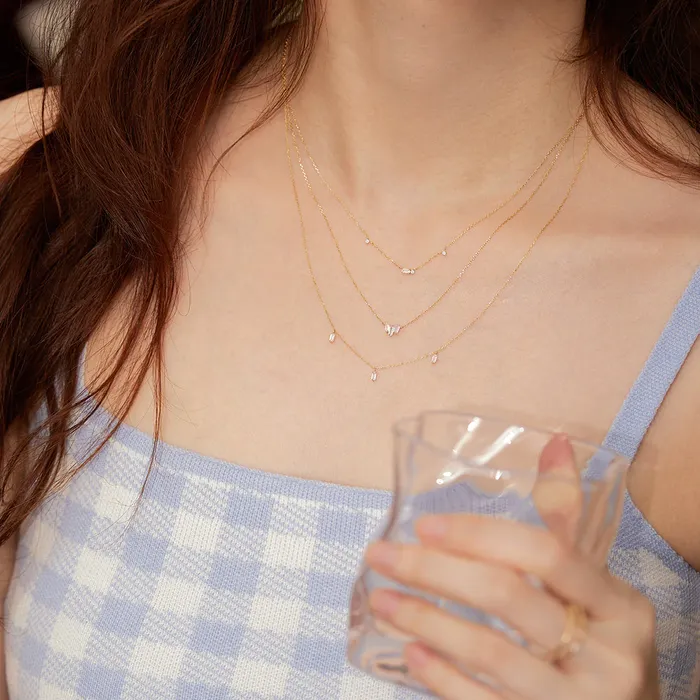 Marina Floating Triple Baguette White Sapphire Necklace Aurelie Gi Necklaces Marina Floating Triple Baguette White Sapphire Necklace Aurelie Gi Necklaces