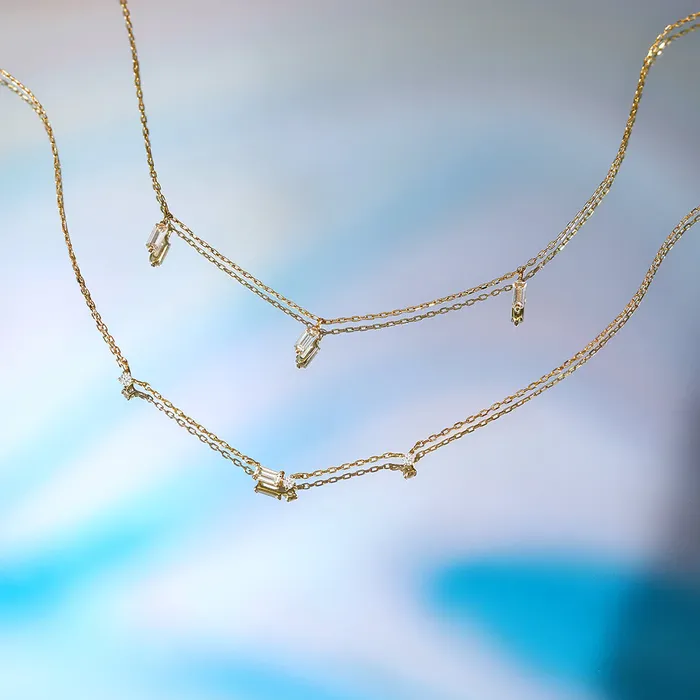 Marina Floating Triple Baguette White Sapphire Necklace Aurelie Gi Necklaces Marina Floating Triple Baguette White Sapphire Necklace Aurelie Gi Necklaces