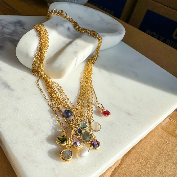 Necklaces Elisa Ilana Chain Necklace with Colored Stone Pendant Necklaces Elisa Ilana Chain Necklace with Colored Stone Pendant