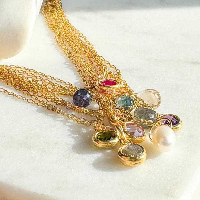 Necklaces Elisa Ilana Chain Necklace with Colored Stone Pendant Necklaces Elisa Ilana Chain Necklace with Colored Stone Pendant