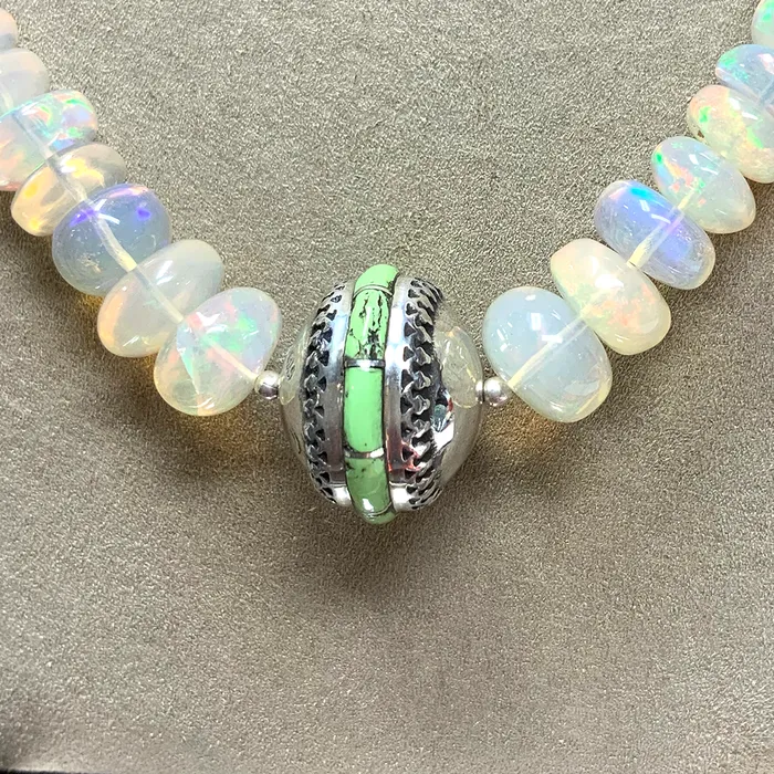 Necklaces Elisa Ilana Ethiopian Opal Necklace with Green Turquoise Sterling Silver Accent