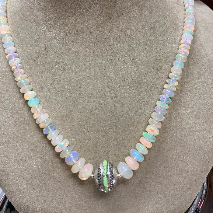 Necklaces Elisa Ilana Ethiopian Opal Necklace with Green Turquoise Sterling Silver Accent Necklaces Elisa Ilana Ethiopian Opal Necklace with Green Turquoise Sterling Silver Accent