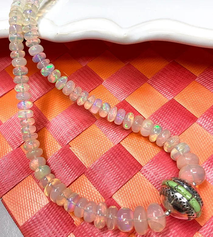 Necklaces Elisa Ilana Ethiopian Opal Necklace with Green Turquoise Sterling Silver Accent Necklaces Elisa Ilana Ethiopian Opal Necklace with Green Turquoise Sterling Silver Accent