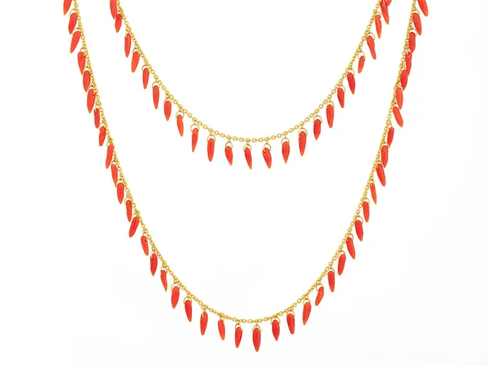 Necklaces GG GOLD CLR GURHAN Dew Gold Coral Link Long Necklace Dangling Briolettes on Delicate Chain Necklaces GG GOLD CLR GURHAN Dew Gold Coral Link Long Necklace Dangling Briolettes on Delicate Chain