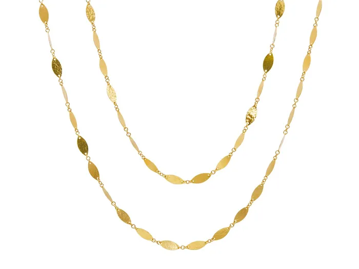 Necklaces GG GOLD TRAD GURHAN Willow Gold Single Strand Long Necklace 55mm Flakes with No Stone Necklaces GG GOLD TRAD GURHAN Willow Gold Single Strand Long Necklace 55mm Flakes with No Stone