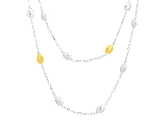 Necklaces GG SILVER CLR GURHAN Spell Sterling Silver Station Long Necklace Oval Shapes Gold Accents Necklaces GG SILVER CLR GURHAN Spell Sterling Silver Station Long Necklace Oval Shapes Gold Accents