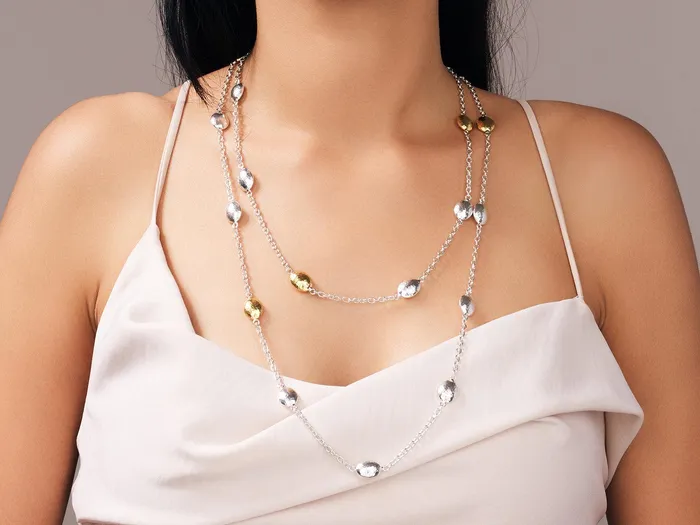 Necklaces GG SILVER CLR GURHAN Spell Sterling Silver Station Long Necklace Oval Shapes Gold Accents Necklaces GG SILVER CLR GURHAN Spell Sterling Silver Station Long Necklace Oval Shapes Gold Accents