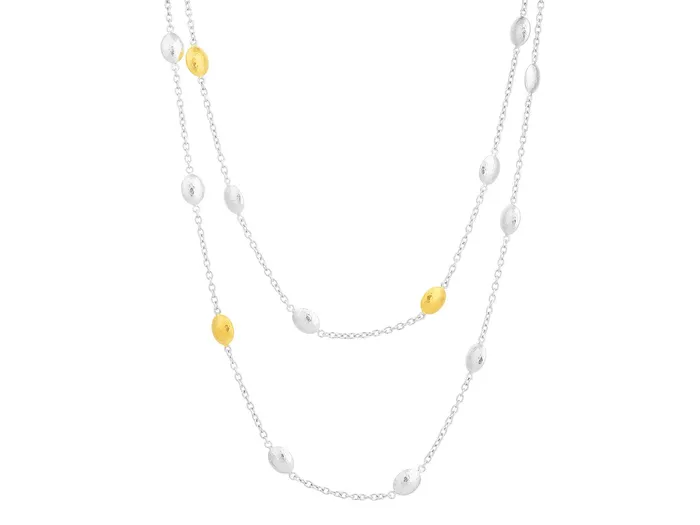 Necklaces GG SILVER CLR GURHAN Spell Sterling Silver Station Long Necklace Oval Shapes Gold Accents Necklaces GG SILVER CLR GURHAN Spell Sterling Silver Station Long Necklace Oval Shapes Gold Accents