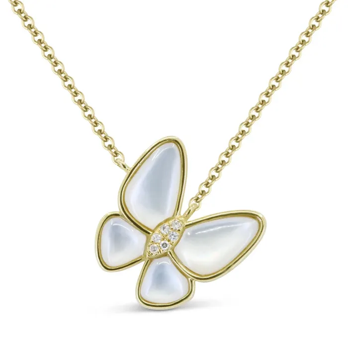 Necklaces Madison L 14KY Mother of Pearl Diamond Butterfly Necklace
