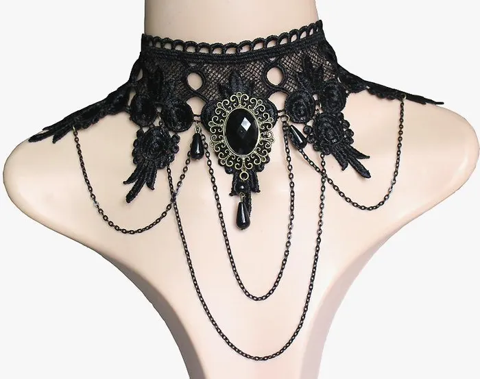 Necklaces sparklingselections Black Gem Collars Charms Exaggerated Lace Women Necklace Necklaces sparklingselections Black Gem Collars Charms Exaggerated Lace Women Necklace
