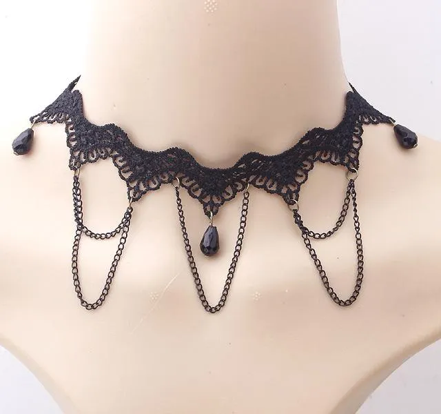 Necklaces sparklingselections Black Gem Collars Charms Exaggerated Lace Women Necklace