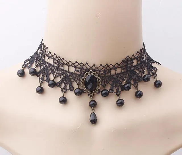 Necklaces sparklingselections Black Gem Collars Charms Exaggerated Lace Women Necklace
