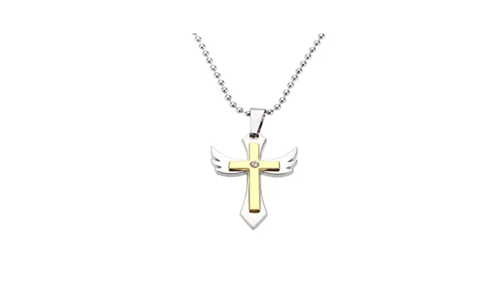 Necklaces sparklingselections Personalized Cross Angel Wing Pendant Necklace
