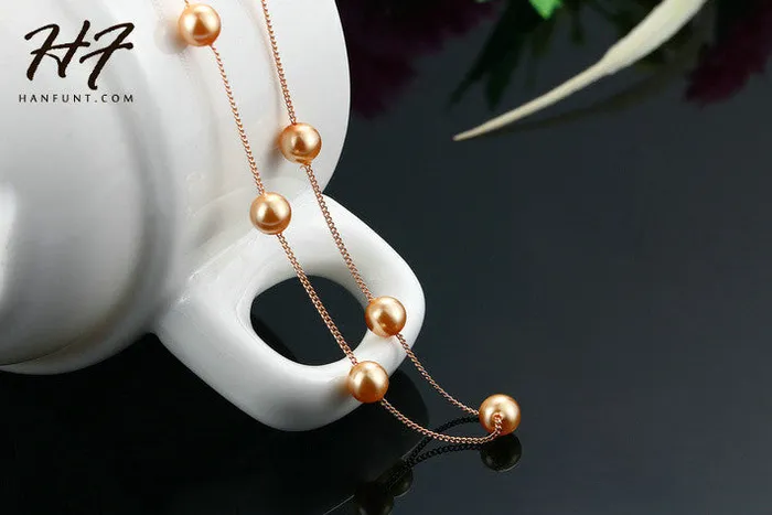 Necklaces sparklingselections Rose Gold Color String of Beads Synthetic Simulated Pearl Necklace Necklaces sparklingselections Rose Gold Color String of Beads Synthetic Simulated Pearl Necklace