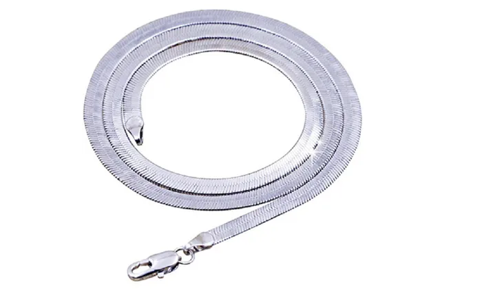 Necklaces sparklingselections Silver Plated Flat Snake Chain Herring Bone Choker Necklace Necklaces sparklingselections Silver Plated Flat Snake Chain Herring Bone Choker Necklace