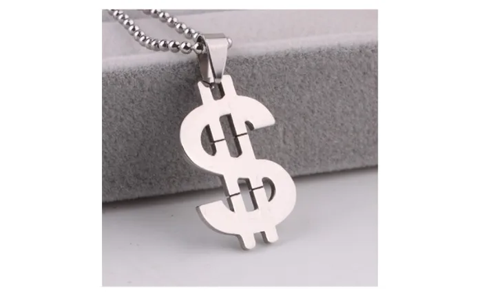 Necklaces Stainless Steel Bead Chain Big Dollar Symbol Pendant Necklace sparklingselections
