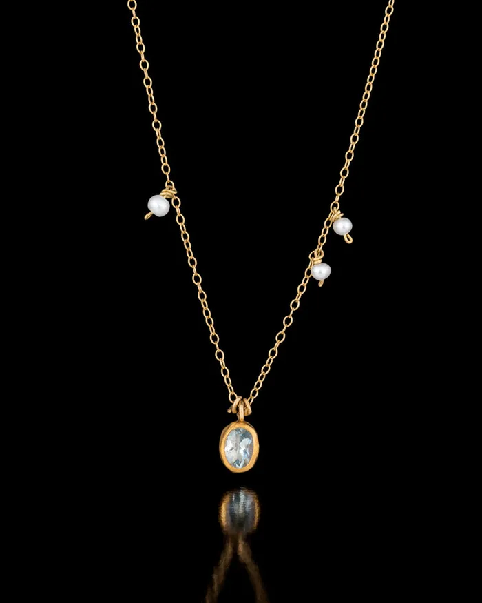 Oval Aquamarine and Pearls Pendant Gzahav Necklaces