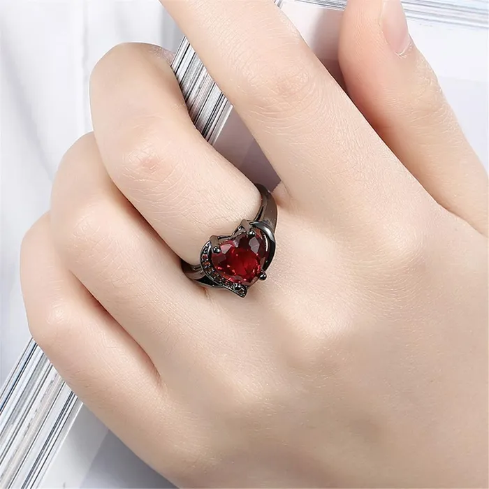 Rings Wedding Love Heart Big Black Ring for Women sparklingselections Rings Wedding Love Heart Big Black Ring for Women sparklingselections