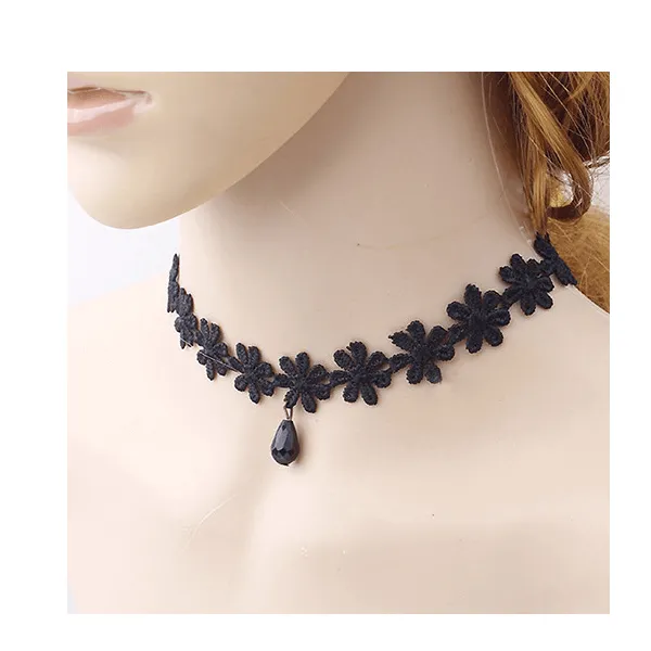 Sparkling Selections New Beautiful Necklace Vintage Gothic Crochet Lace Flower Teardrop Charm Choker Collar Necklace Charms Necklaces