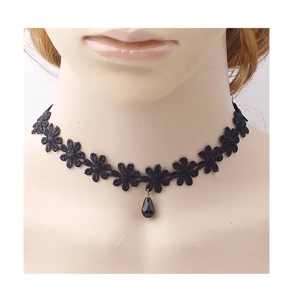 Sparkling Selections New Beautiful Necklace Vintage Gothic Crochet Lace Flower Teardrop Charm Choker Collar Necklace Charms Necklaces
