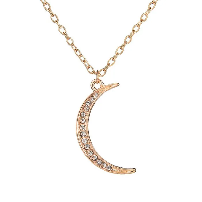 sparklingselections Necklaces Gold Color Rhinestone Moon Pendant Necklace for Women sparklingselections Necklaces Gold Color Rhinestone Moon Pendant Necklace for Women