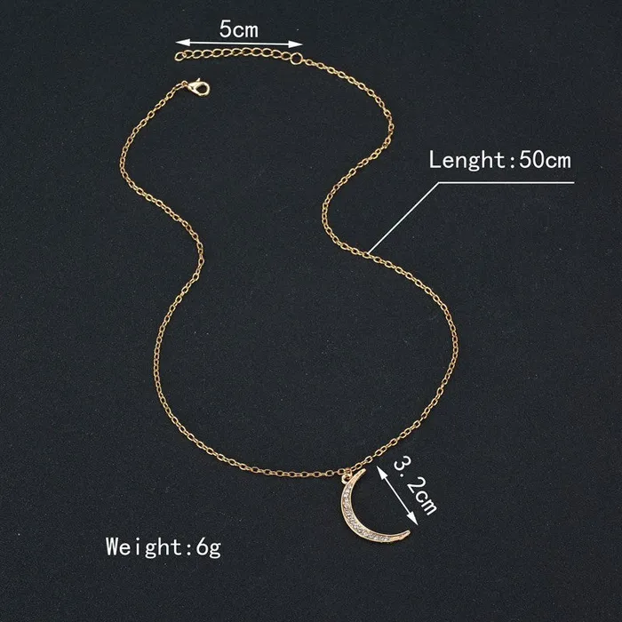 sparklingselections Necklaces Gold Color Rhinestone Moon Pendant Necklace for Women sparklingselections Necklaces Gold Color Rhinestone Moon Pendant Necklace for Women