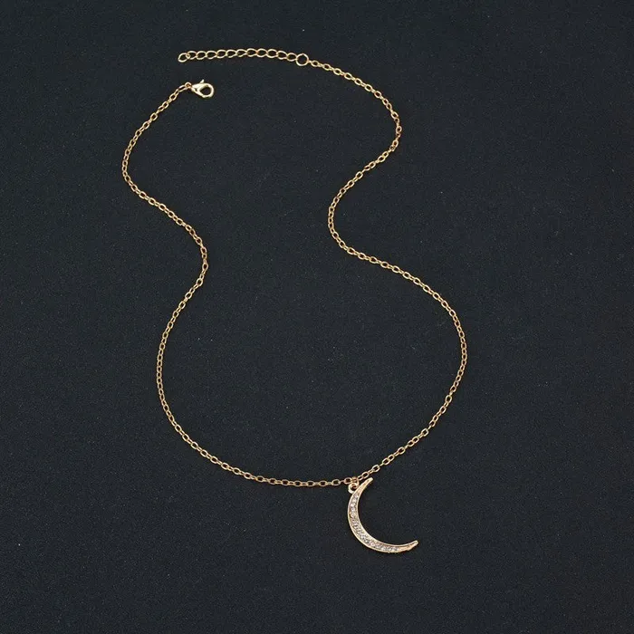 sparklingselections Necklaces Gold Color Rhinestone Moon Pendant Necklace for Women sparklingselections Necklaces Gold Color Rhinestone Moon Pendant Necklace for Women
