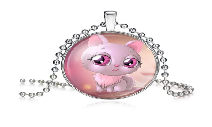sparklingselections Necklaces Pink Color Cartoon Cat Picture Big Eyes Pendant Necklace sparklingselections Necklaces Pink Color Cartoon Cat Picture Big Eyes Pendant Necklace