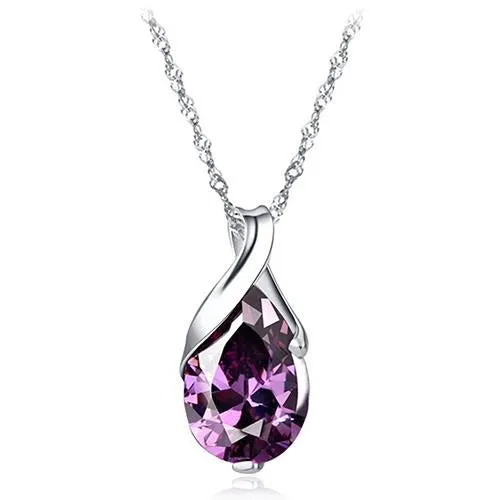 sparklingselections Necklaces Purple Zircon Teardrop Pendant Necklace