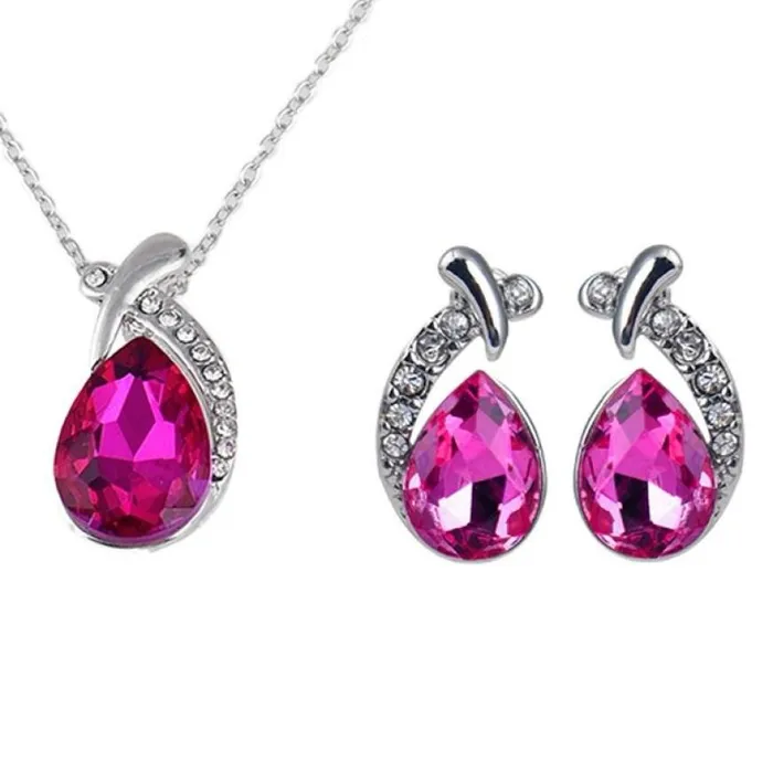 sparklingselections New Crystal Pendant Necklace Stud Earring Jewelry Set For Womens Fashion Zircon Wedding Jewelry Necklaces sparklingselections New Crystal Pendant Necklace Stud Earring Jewelry Set For Womens Fashion Zircon Wedding Jewelry Necklaces