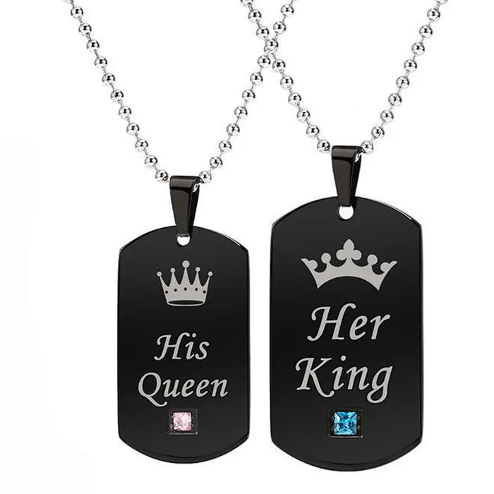 sparklingselections New Her King His Queen Tag Stainless Steel couple gift necklace Necklaces sparklingselections New Her King His Queen Tag Stainless Steel couple gift necklace Necklaces