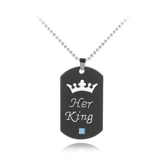 sparklingselections New Her King His Queen Tag Stainless Steel couple gift necklace Necklaces sparklingselections New Her King His Queen Tag Stainless Steel couple gift necklace Necklaces