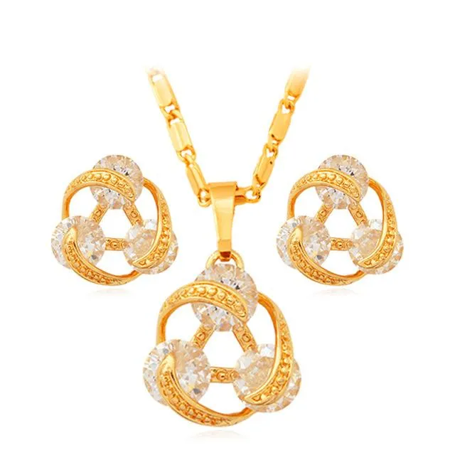 sparklingselections New Stylish Women Zircon Beads With Gold Color Necklace Earrings Jewelry Sets For Girls Gifts Accessory Necklaces sparklingselections New Stylish Women Zircon Beads With Gold Color Necklace Earrings Jewelry Sets For Girls Gifts Accessory Necklaces