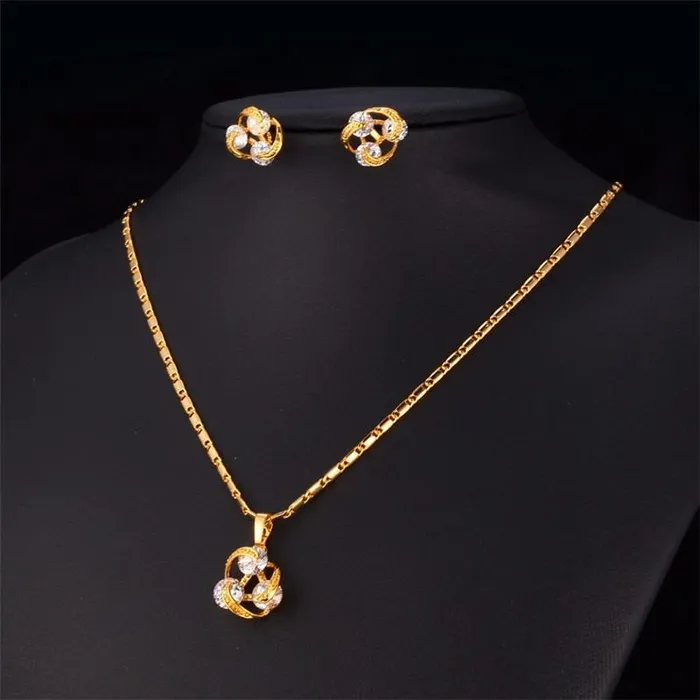 sparklingselections New Stylish Women Zircon Beads With Gold Color Necklace Earrings Jewelry Sets For Girls Gifts Accessory Necklaces