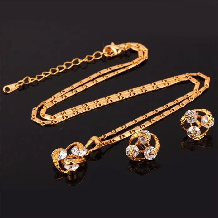 sparklingselections New Stylish Women Zircon Beads With Gold Color Necklace Earrings Jewelry Sets For Girls Gifts Accessory Necklaces