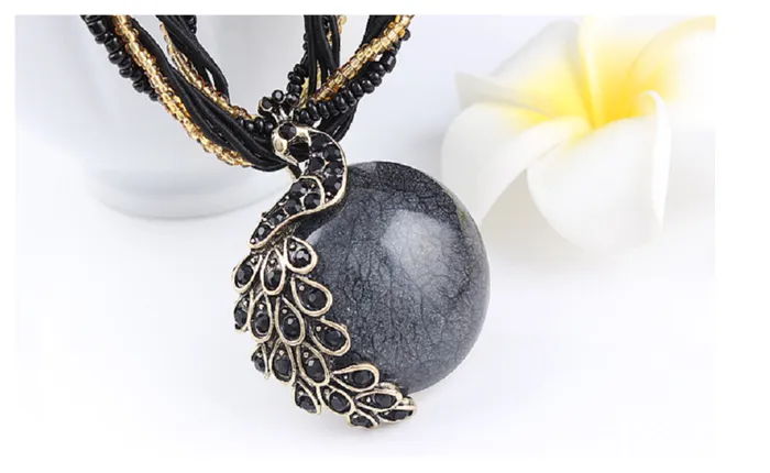 sparklingselections Peacock Decoration Rough Clavicle Turquoise Stone Pendant Necklace Necklaces sparklingselections Peacock Decoration Rough Clavicle Turquoise Stone Pendant Necklace Necklaces