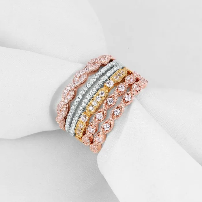 sparklingselections Rings Wedding Rose Gold Color Wave Engagement Ring Set 5 sparklingselections Rings Wedding Rose Gold Color Wave Engagement Ring Set 5