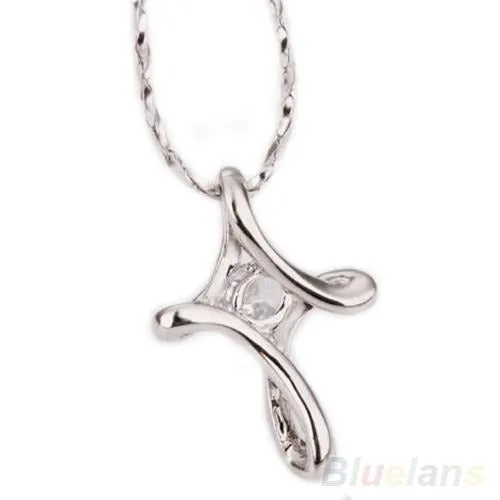 sparklingselections Silver White Plated Crystal Rhinestone Infinity Cross Necklace Necklaces sparklingselections Silver White Plated Crystal Rhinestone Infinity Cross Necklace Necklaces