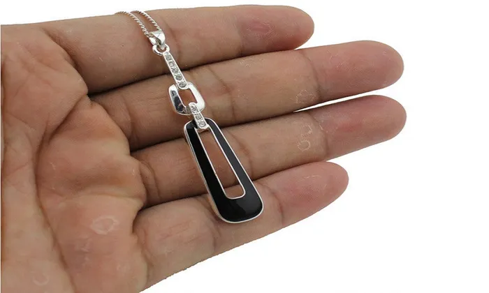 Womens Silver Tone Black Glaze Dangle Earring Pendant Necklace sparklingselections Necklaces Womens Silver Tone Black Glaze Dangle Earring Pendant Necklace sparklingselections Necklaces