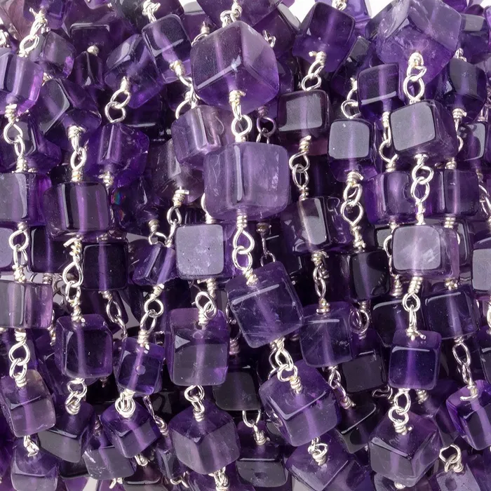 355mm Amethyst Plain Cubes on Sterling Silver Chain Beadsofcambaycom Necklaces 355mm Amethyst Plain Cubes on Sterling Silver Chain Beadsofcambaycom Necklaces
