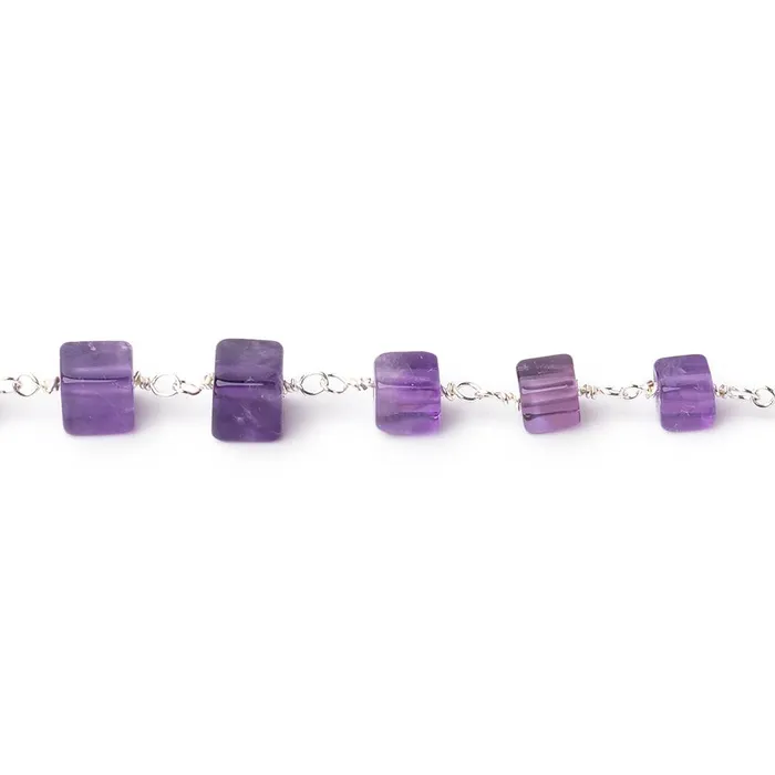 355mm Amethyst Plain Cubes on Sterling Silver Chain Beadsofcambaycom Necklaces