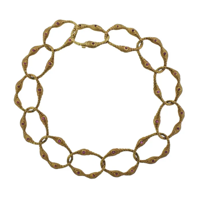 Angela Cummings Necklaces 1980s Angela Cummings Ruby Gold Link Necklace