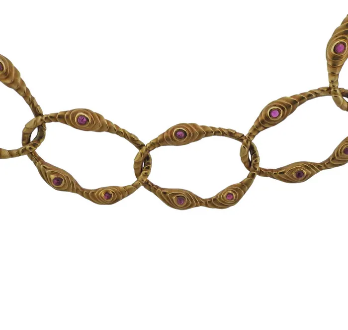Angela Cummings Necklaces 1980s Angela Cummings Ruby Gold Link Necklace